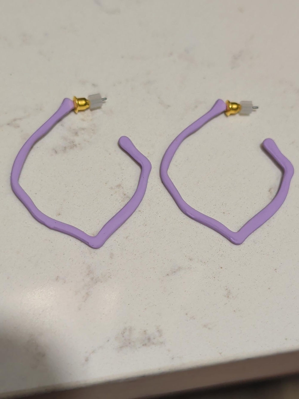Clover Grey, Coral, Purple Hoop Earrings - Picture 4 of 4